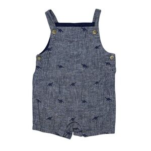 Janie and Jack Dinosaur Embroidery Linen Short Overalls Chambray Blue 0-3 Mons